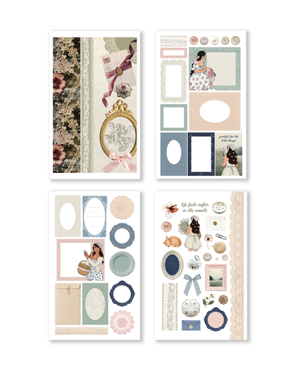 Vintage frame and bow stickers for journaling and planners