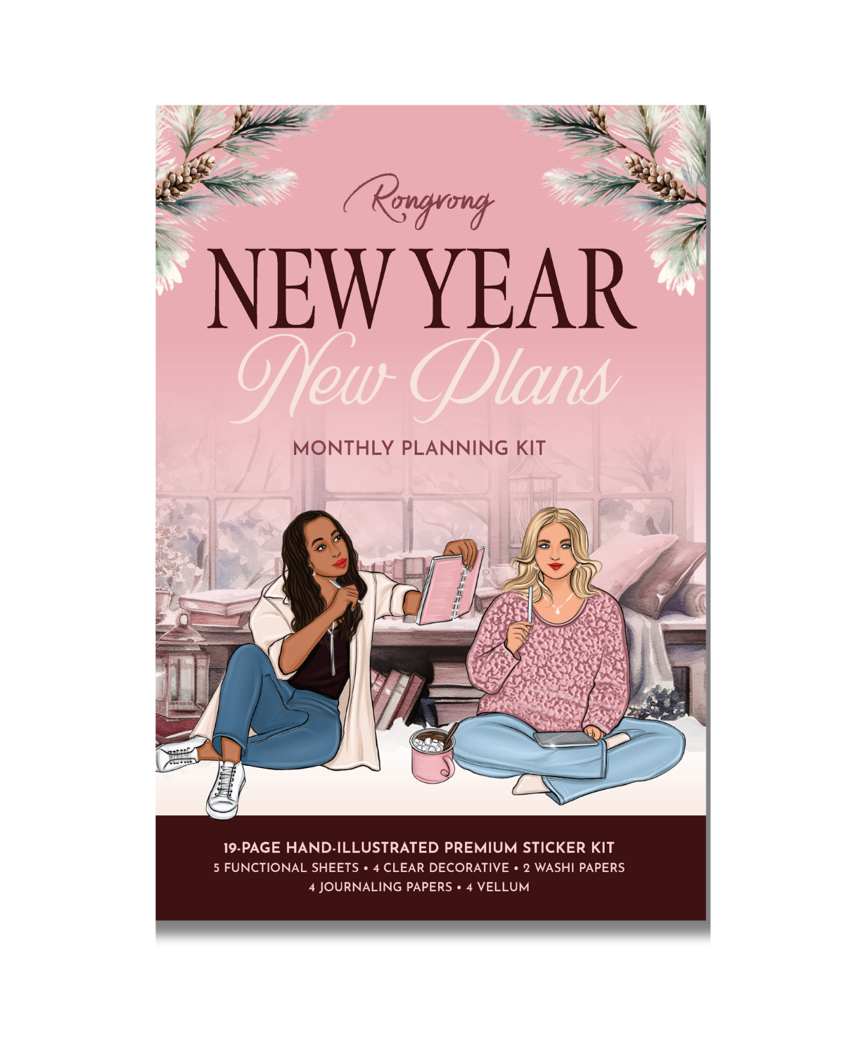 Monthly planning sticker kit pages displayed with functional and decorative sheets