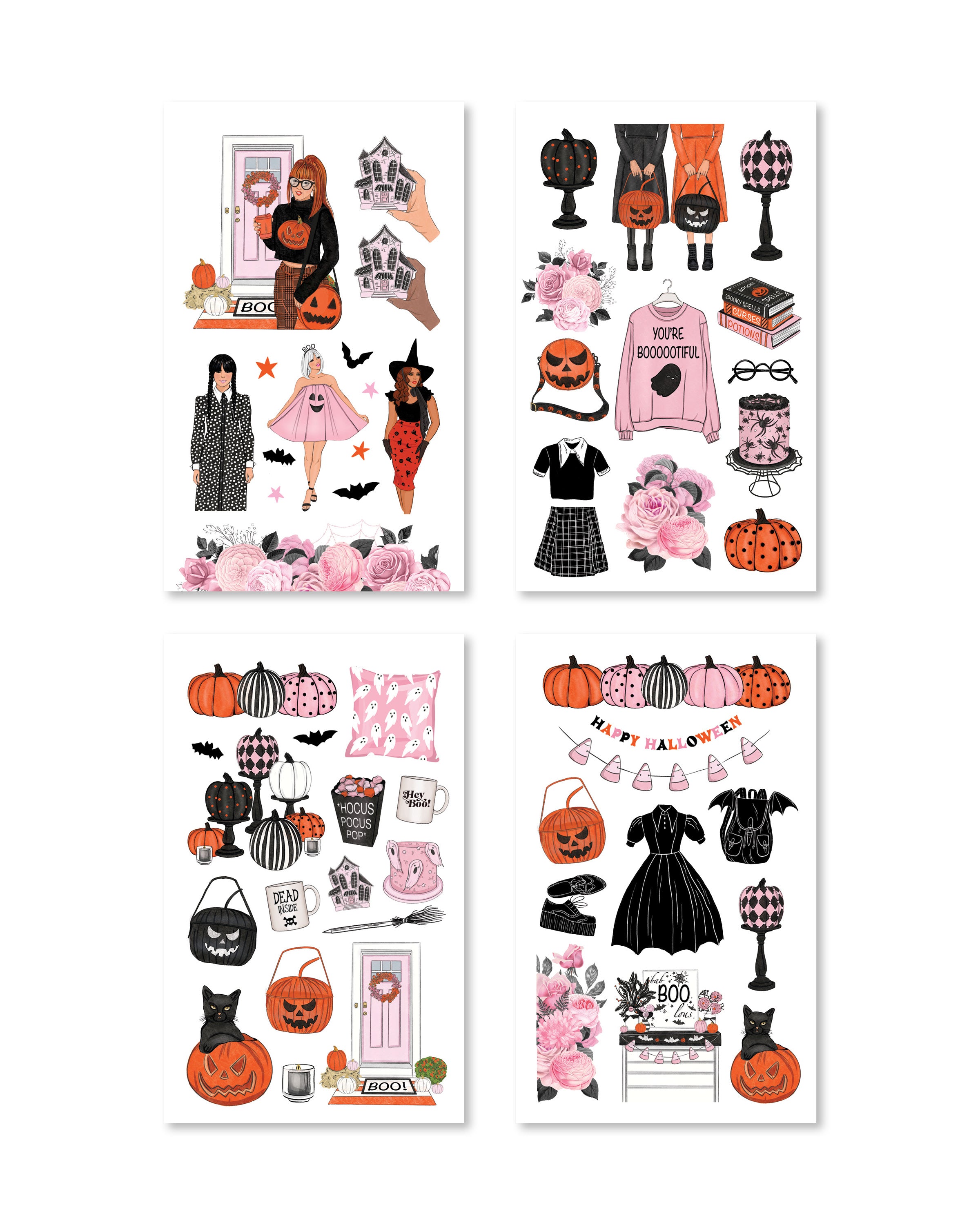 Stickers bursting with a delightful mix of spooky icons, from mischievous bats and quirky witches to mouthwatering pumpkins, all in cheerful, vibrant colors!