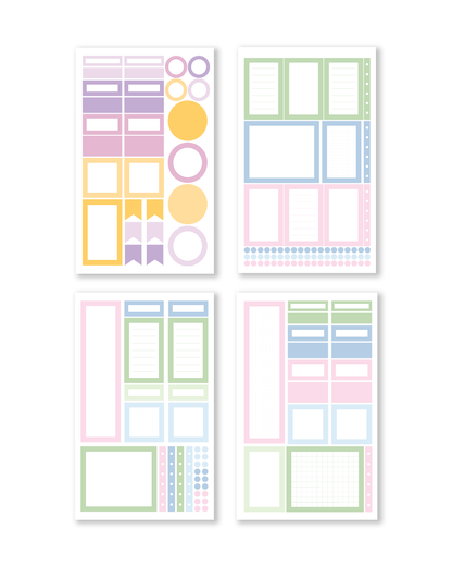 Stickers highlighting a range of pastel-hued decorative boxes, great for keeping planners and journals tidy.