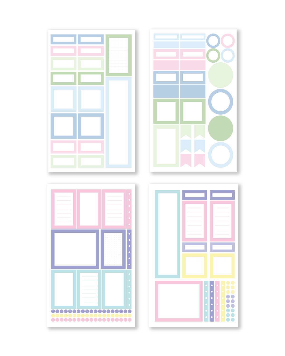 Stickers displaying various decorative boxes in gentle pastel tones, perfect for organizing your planner and journal.