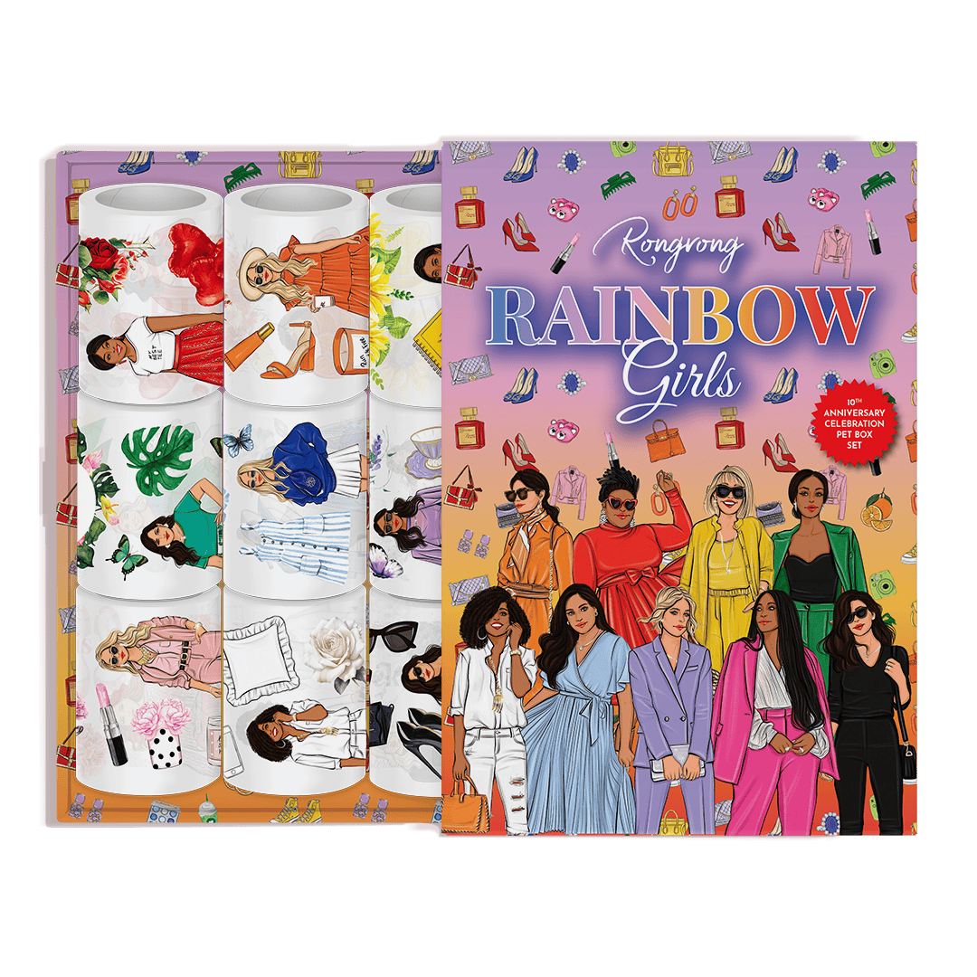 Two books titled 'Rainbow Girls' with colorful illustrations on a green background
