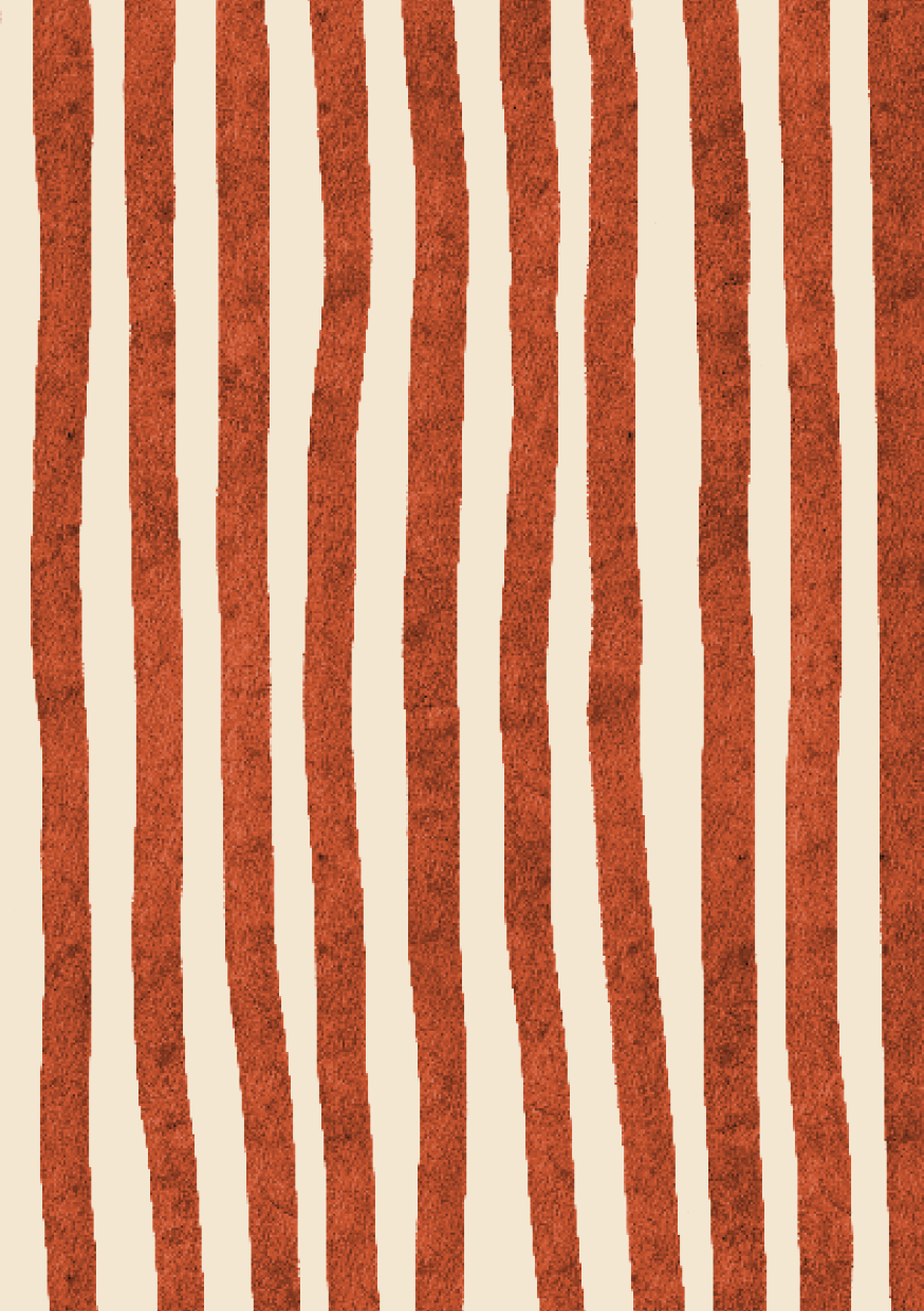 Minimalist scrapbook paper with hand-painted rust orange vertical stripes on a warm cream background.