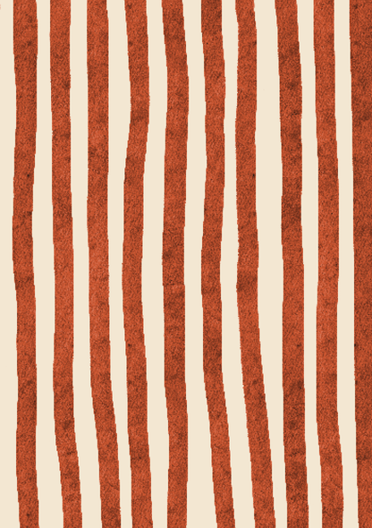 Minimalist scrapbook paper with hand-painted rust orange vertical stripes on a warm cream background.