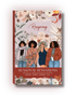 Sticker book cover with illustrations of four women and floral designs, featuring the brand &