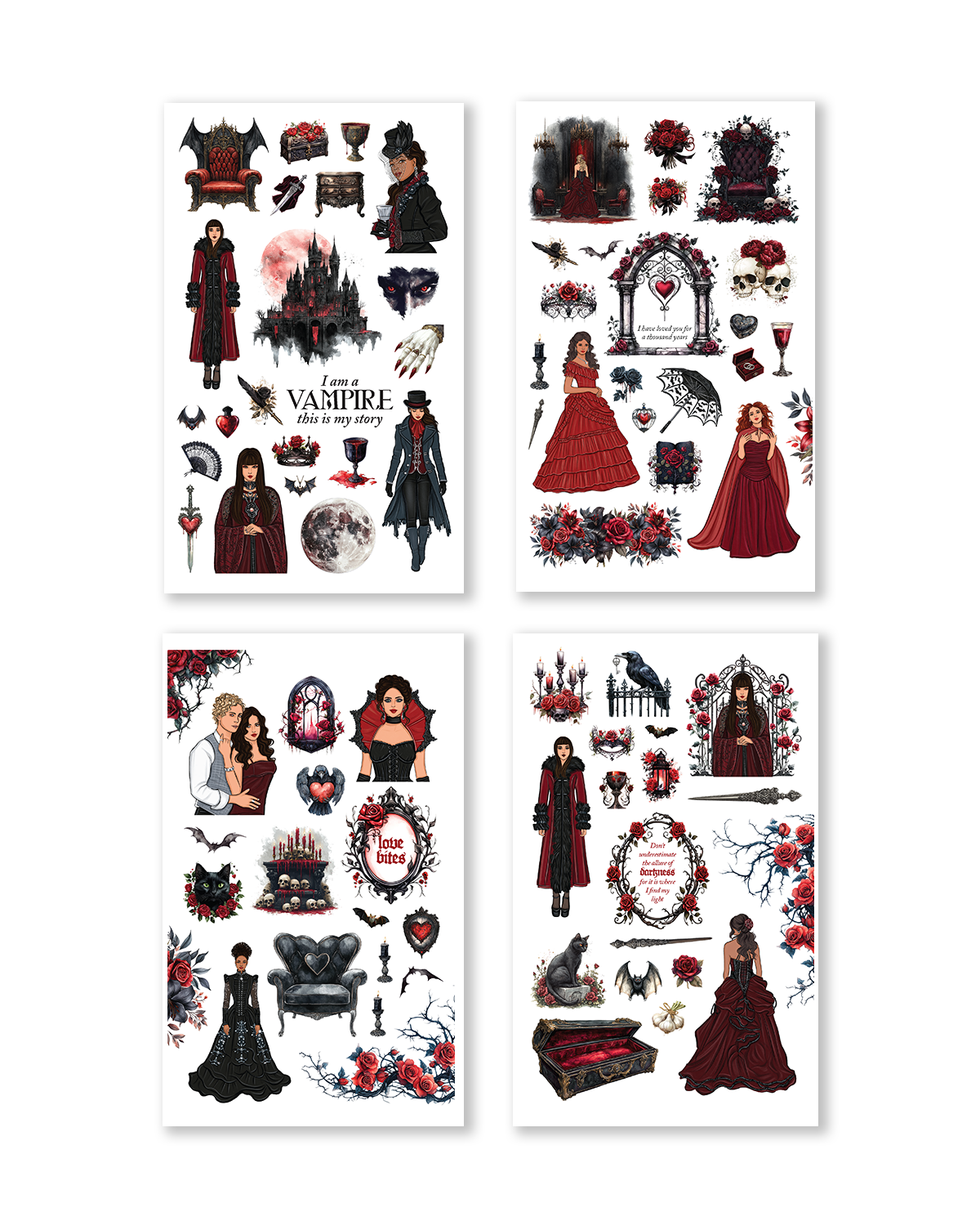 Black red themed planner stickers. 