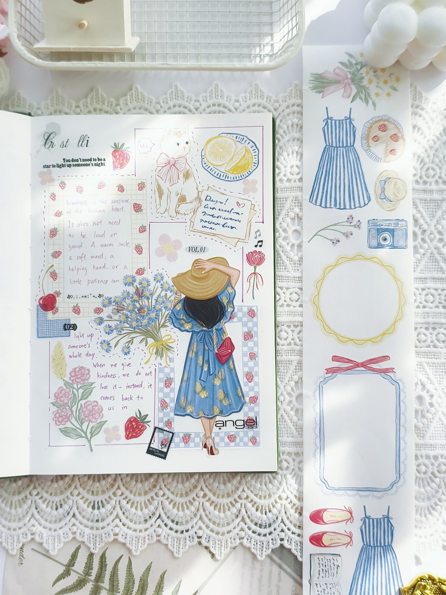 Sunny Picnic PET tape used in planner and scrapbook spread