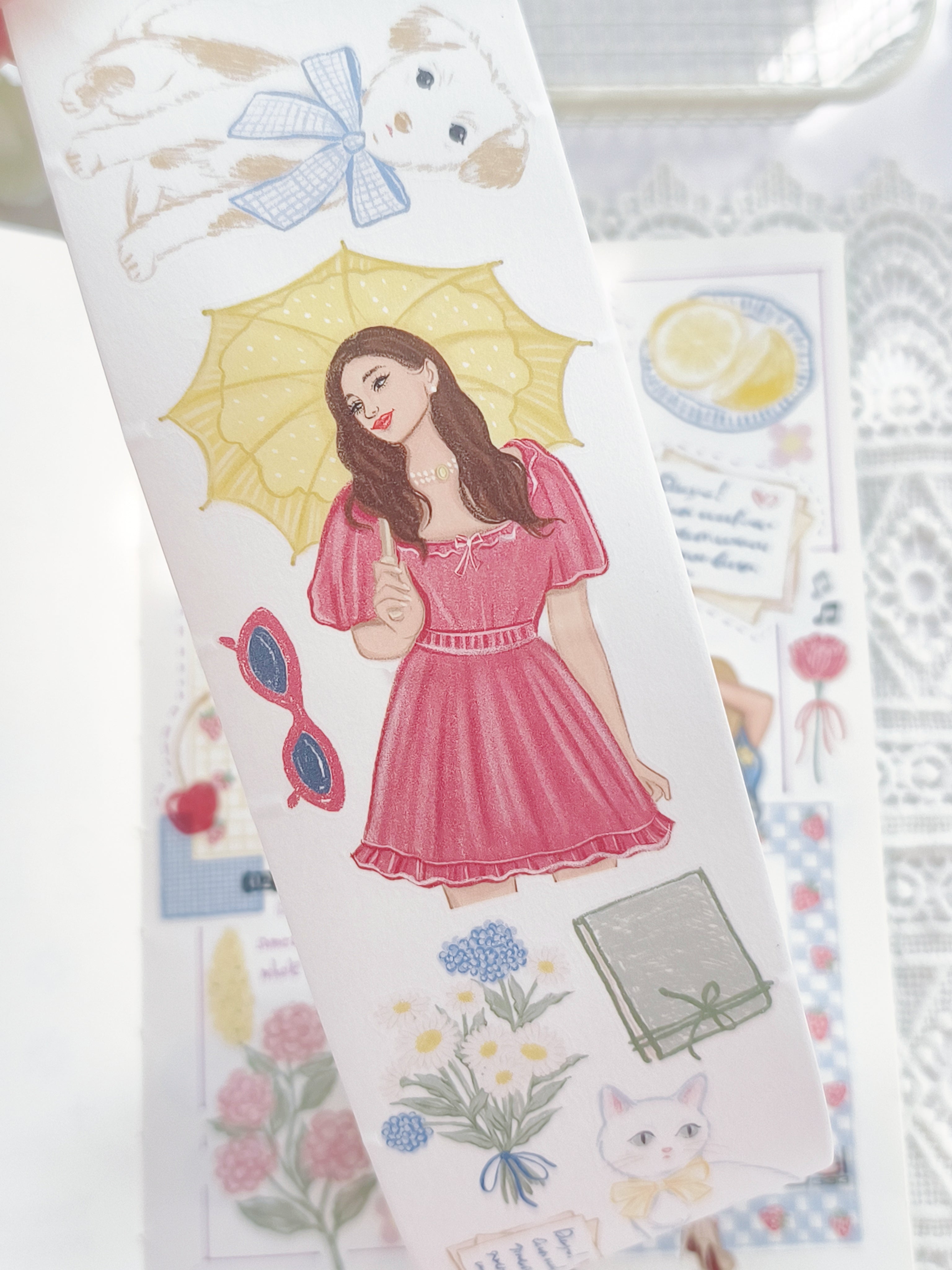 Picnic aesthetic decorative tape with outdoor and countryside illustrations