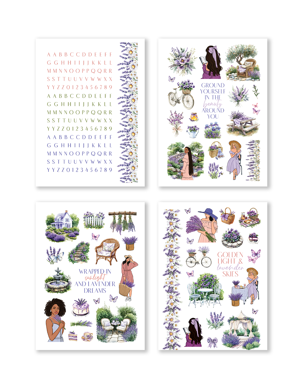 Lavender-themed monthly planner sticker kit