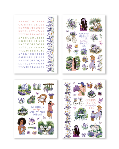 Lavender-themed monthly planner sticker kit