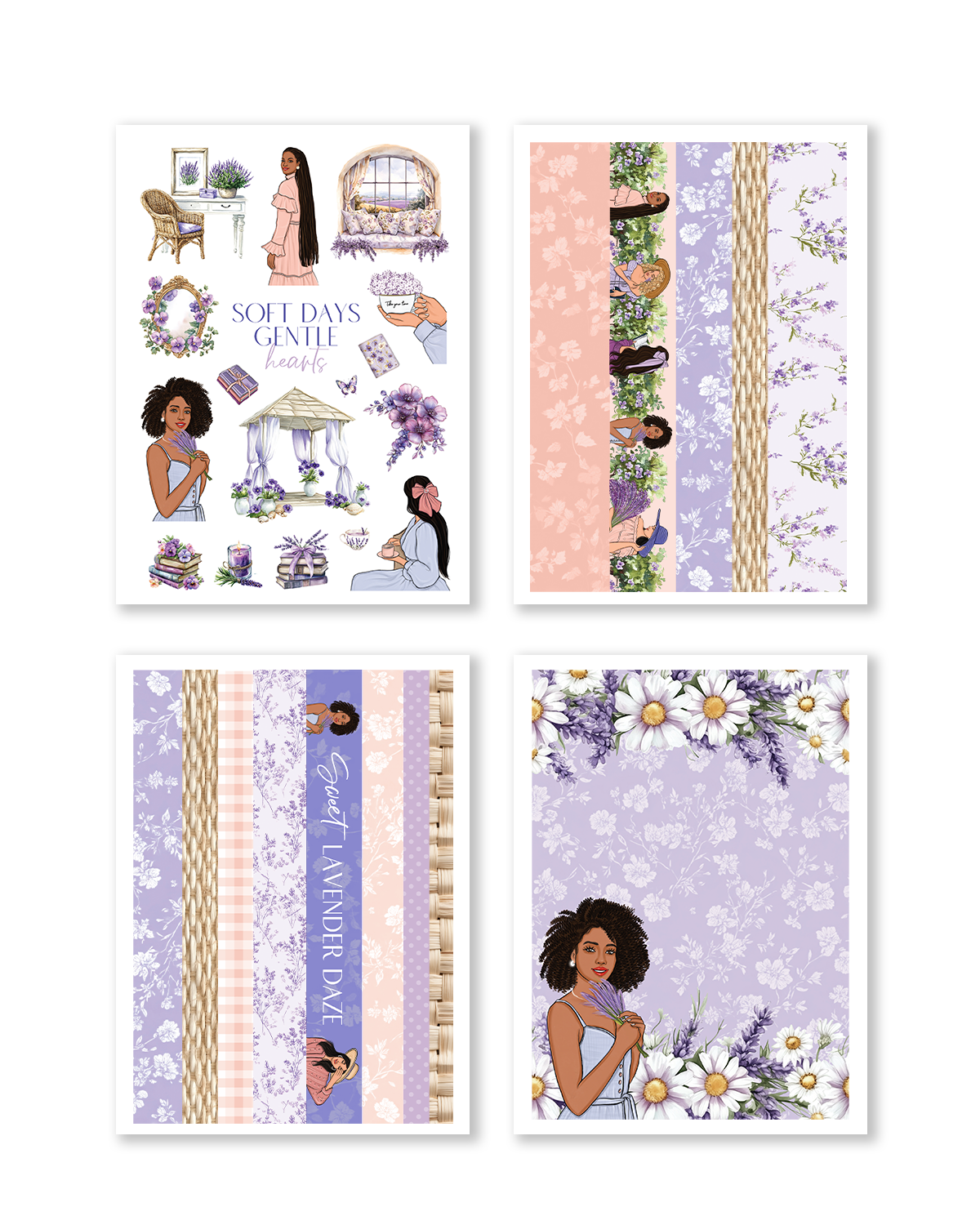 Floral garden café planner stickers with pastel tones