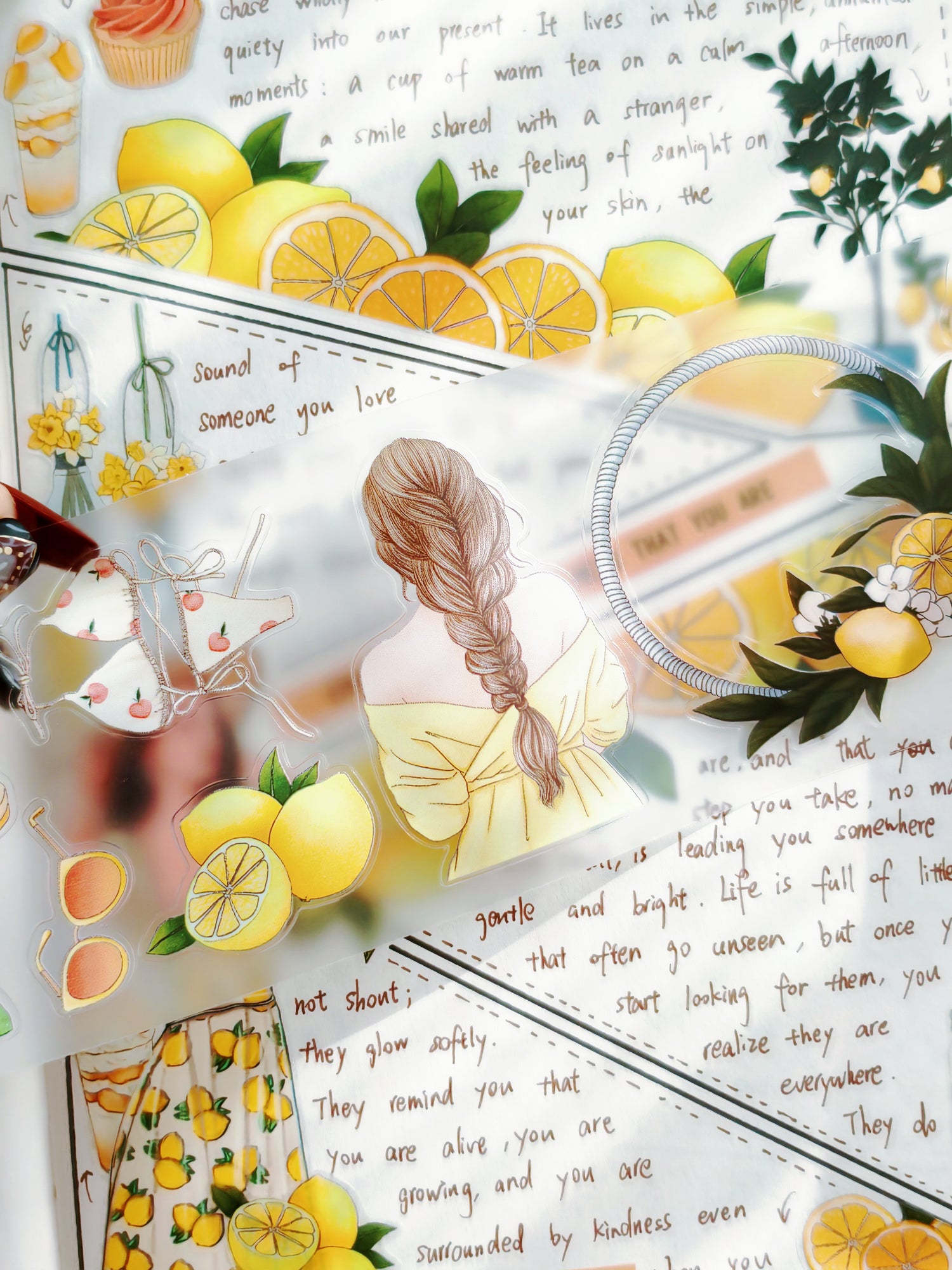 Summer fruit journaling tape with bright yellow elements