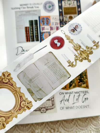 Antique script and label themed journaling washi tape