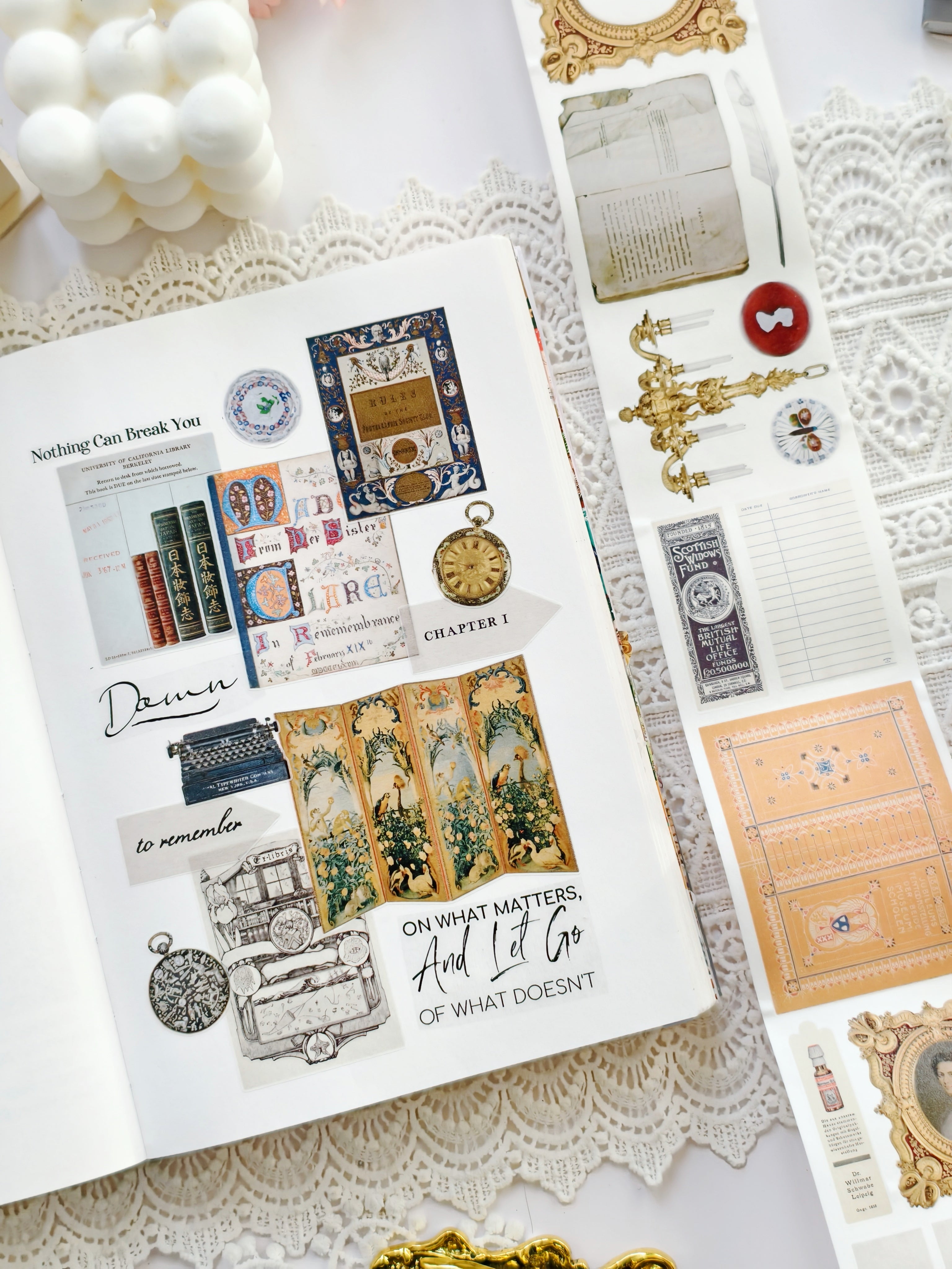 Old document themed pre-cut washi tape for journaling and collage