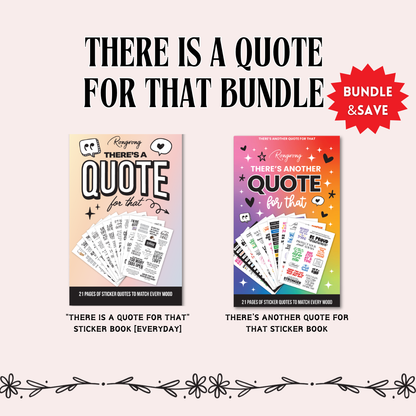 Two sticker book bundles with quotes on a light gray background