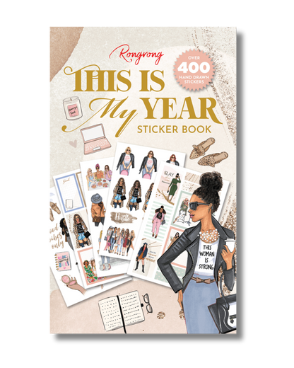 Sticker book cover with illustrations and text on a white background