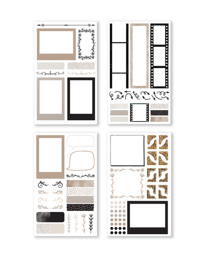 Collection of various decorative frames and design elements on a white background