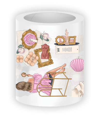Typically Golden PET tape roll with soft wellness and lifestyle illustrations

