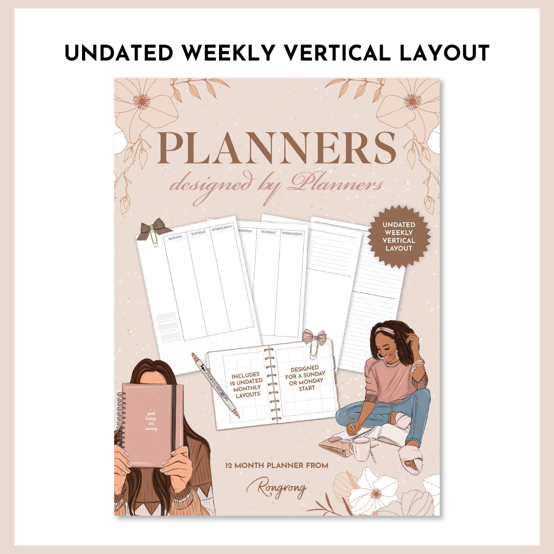 12-month Undated Vertical Layout Planner Insert