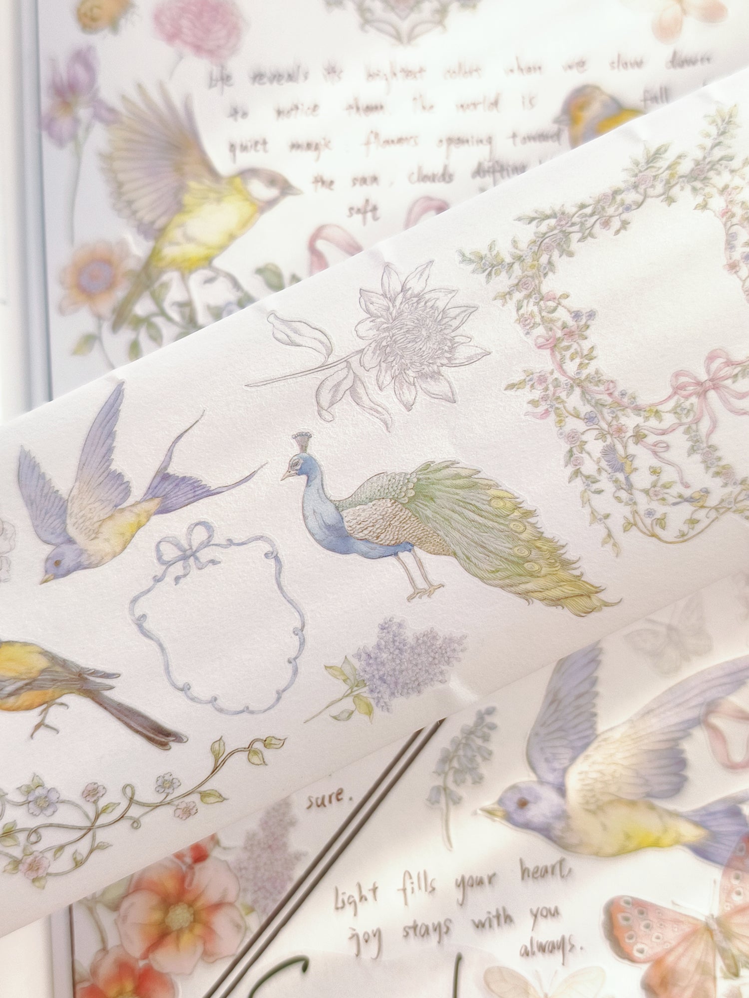Vintage Garden washi tape layered in scrapbook spread