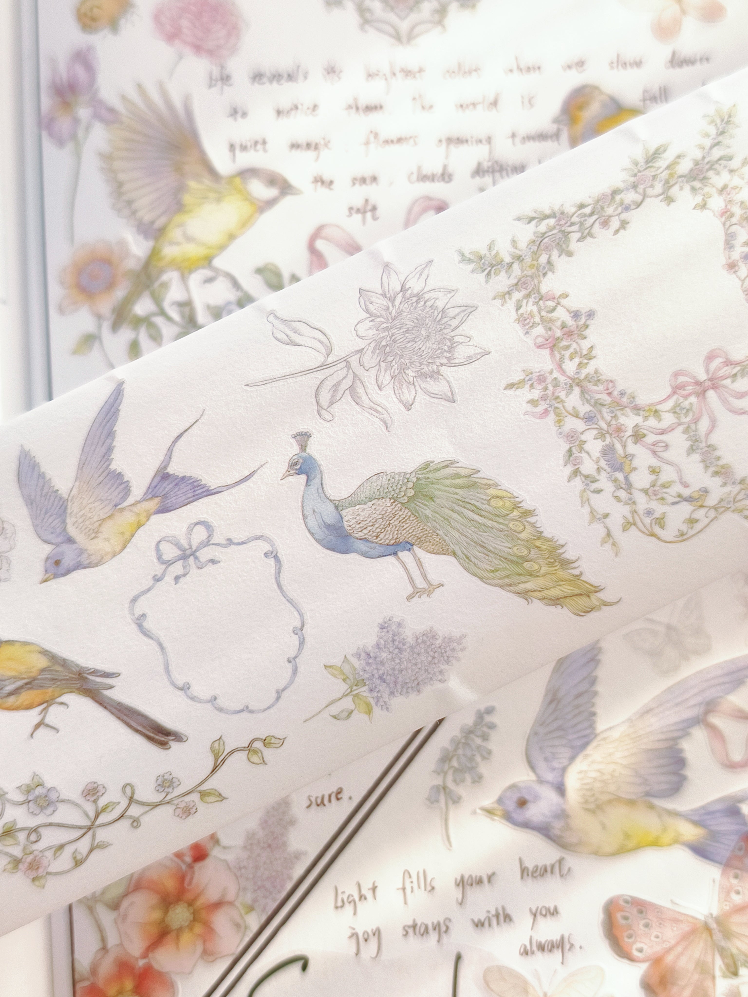 Vintage Garden washi tape layered in scrapbook spread