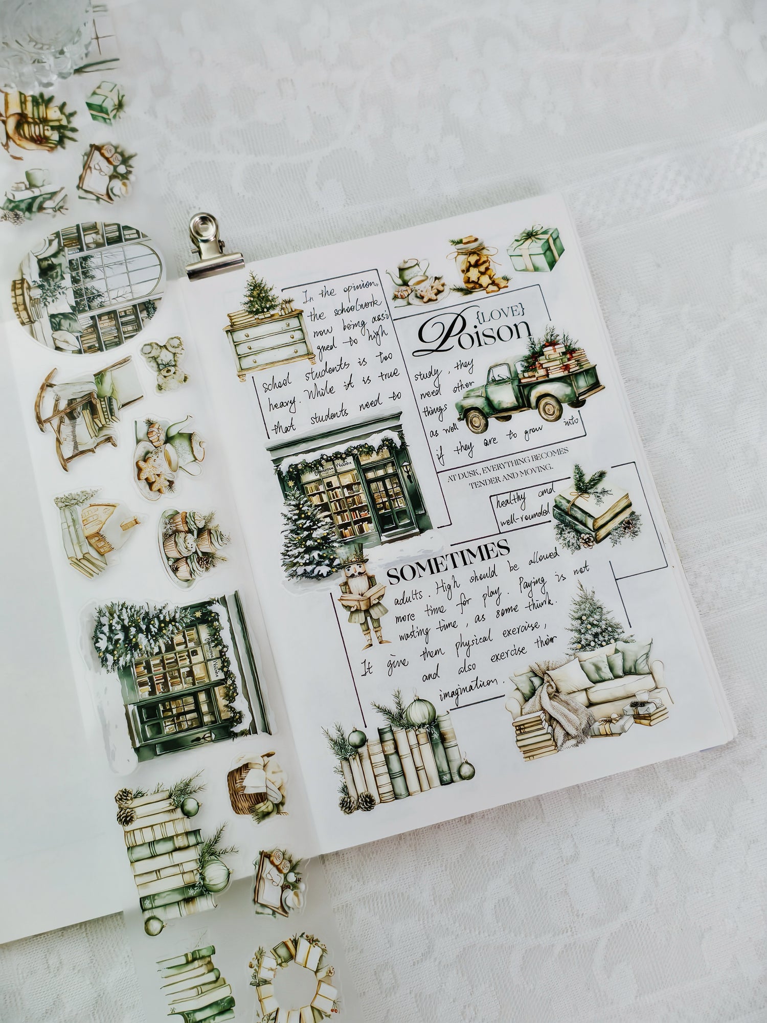 Decorative PET tape with whimsical winter woodland patterns