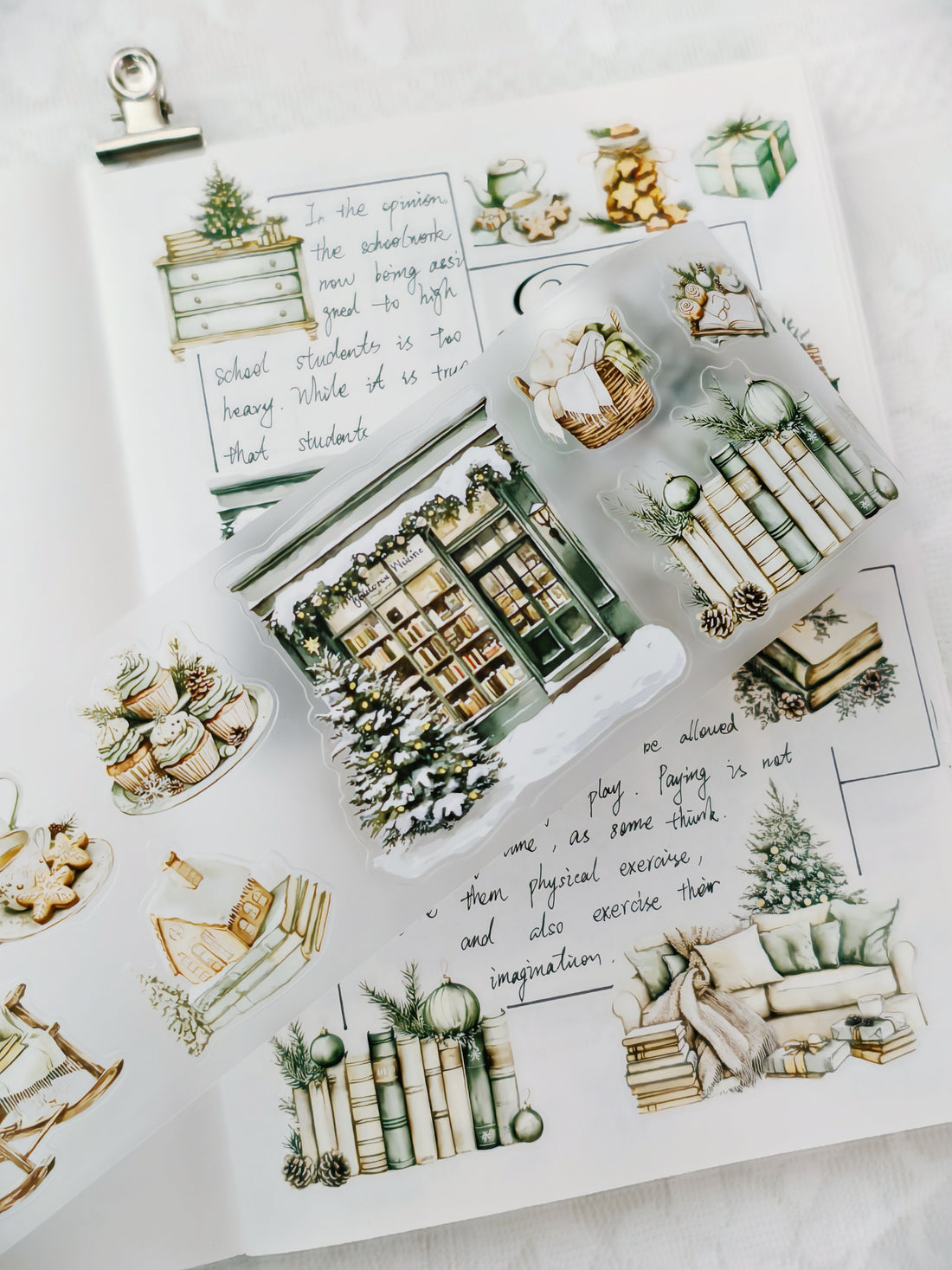 Winter journaling PET tape featuring serene forest illustrations