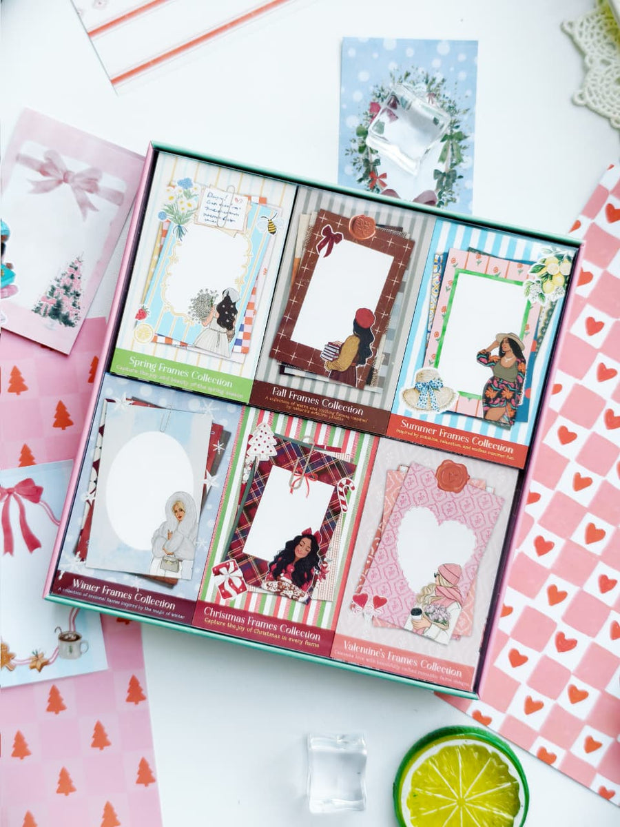 Pretty Little Frames Collection box featuring Spring, Fall, Summer, Winter, Christmas, and Valentine’s frame collections.