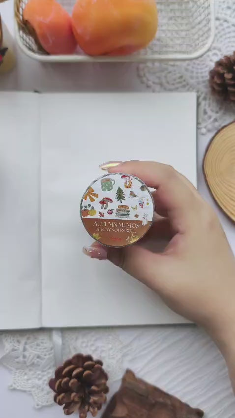 Watch a cozy autumn Plan With Me featuring the Autumn Memos Sticky Notes collection. The video showcases beautifully illustrated writable sticky notes with pumpkins, books, coffee, woodland details, cozy cafés, and autumn foliage as they&