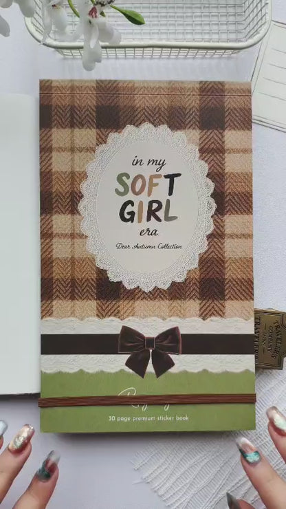 Cozy Plan With Me video using the Dear Autumn Sticker Book to decorate a journal spread with autumn quotes, vintage frames, pumpkins, books, bows, leaves, functional labels, and seasonal illustrations, demonstrating creative layering techniques for planners, journals, and scrapbooks.