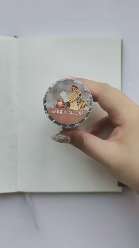 Plan With Me video showcasing Amber Allure pre-cut PET tape in a cozy autumn planner spread, featuring easy-to-peel transparent stickers, fashionable fall illustrations, pumpkins, candles, books, leaves, and seasonal journaling inspiration.