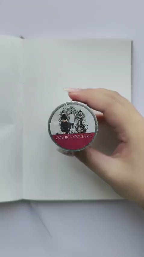 Plan With Me video featuring Gothic Coquette pre-cut PET tape used to decorate a journal spread with elegant gothic fashion illustrations, ravens, black cats, roses, candles, vintage florals, and romantic Victorian-inspired journaling elements.