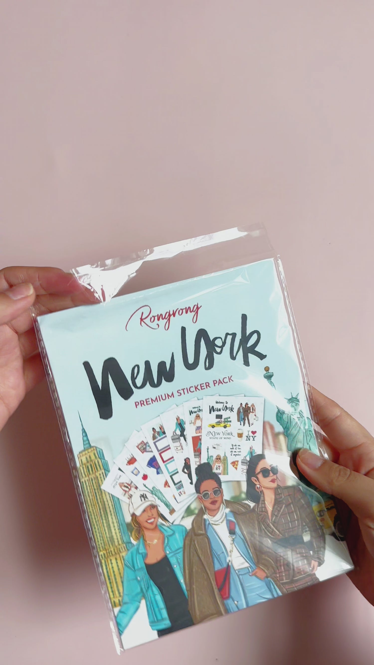 Video flip-through of the sticker pack, highlighting lively pages filled with New York City-themed stickers and designs.