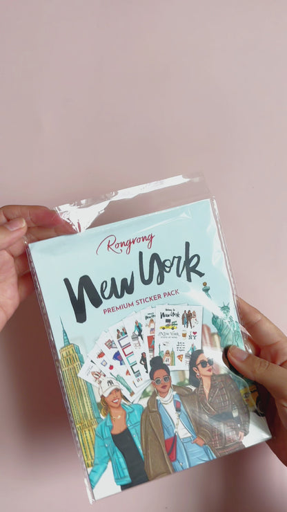 Video flip-through of the sticker pack, highlighting lively pages filled with New York City-themed stickers and designs.