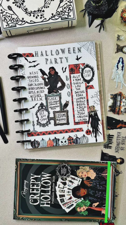 Video preview of the Creepy Hollow Sticker Book, flipping through pages filled with fun, spooky-themed stickers.