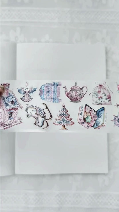Pink Chinoiserie Christmas Pre-cut PET Tape [3.O]