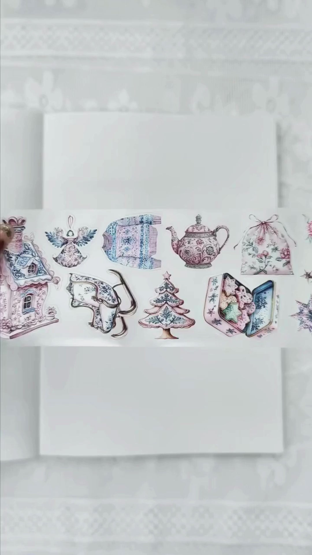 Pink Chinoiserie Christmas Pre-cut PET Tape [3.O]