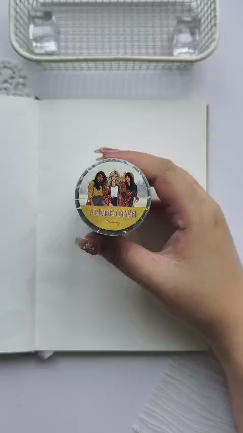 Video demonstrating the use of Autumn Charm Pre-cut PET Tape [3.0] in a cozy autumn journal spread, featuring pre-cut transparent stickers with pumpkins, fall leaves, woodland animals, stylish autumn girls, and harvest-inspired decorative elements for creative journaling and memory keeping.