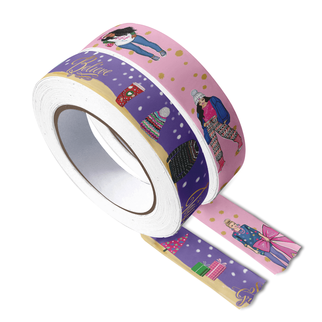 Holiday Washi Tape - Purple Town - Gold Foil and Holiday Washi Tape - Pink Girls - Gold Foil by Rongrong DeVoe