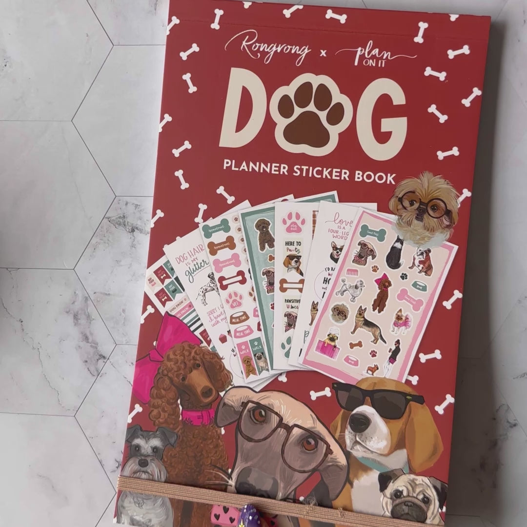 Video preview of the Dog Planner Sticker Book, flipping through colorful pages filled with charming dog stickers.