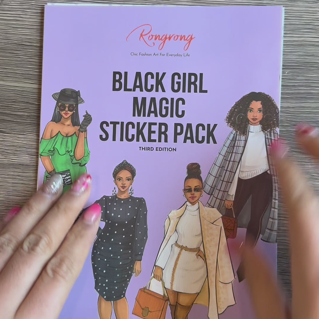 Video flip-through of the sticker pack, highlighting pages filled with inspiring Black girl-themed stickers and designs.