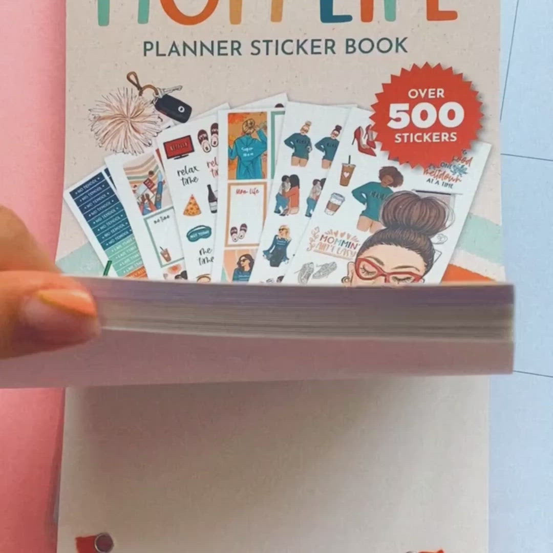 Short video preview of the sticker book, flipping through pages filled with vibrant and relatable mom-themed stickers.