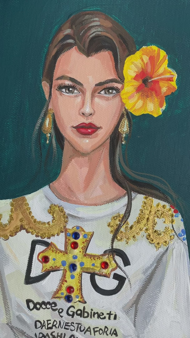 Dolce & Gabbana Original Art Canvas (with paper flowers and rhinestones)
