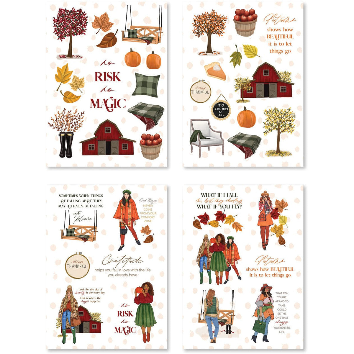 Fall scenes and figures.