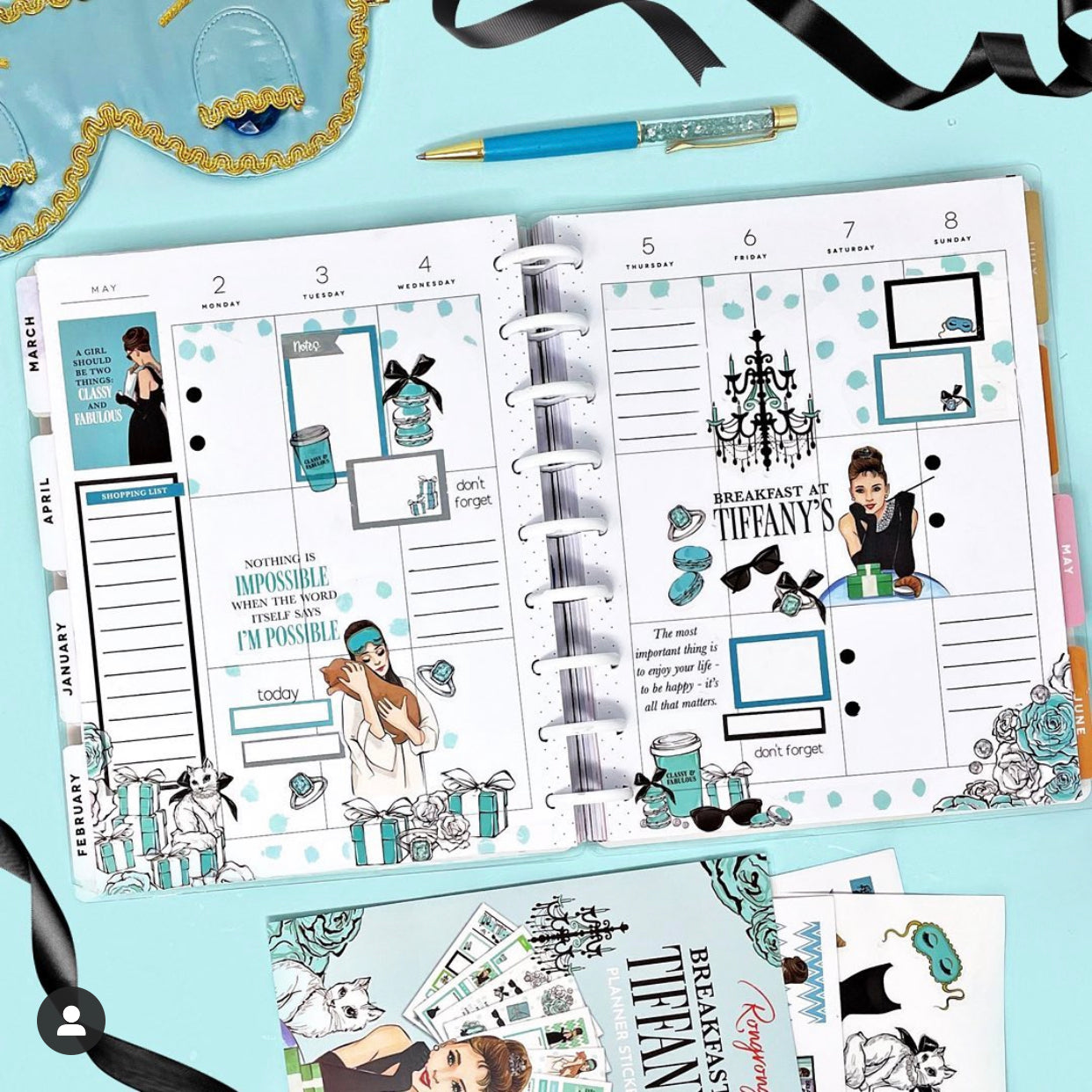 The Rongrong Sticker Pack Breakfast at Tiffany's Theme for Planners, Calendars, Journals and Projects – Premium Quality Hand Drawn Full of Glitz