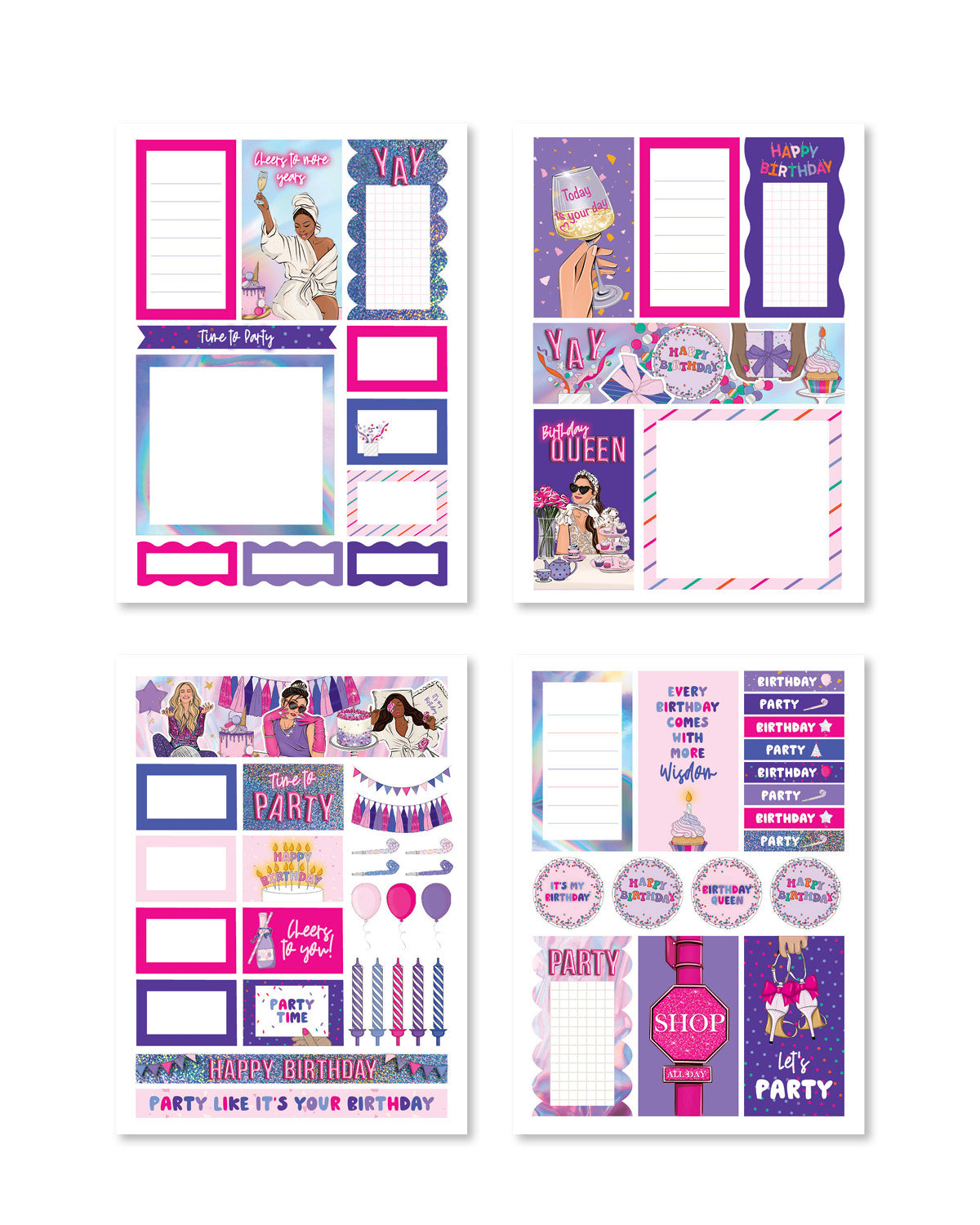 Collection of functional planner stickers featuring headers like &