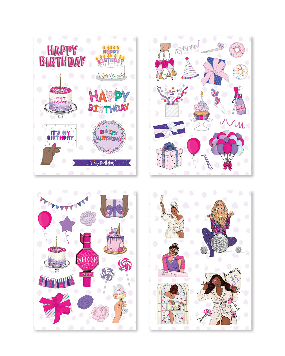 Delightful stickers showcasing cheerful birthday moments, perfect for brightening up your planners and journals.