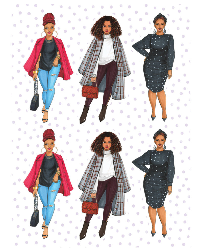 Featuring different hairstyles and fashionable attire on Black girls, these stickers are illustrated in lively, vivid colors.