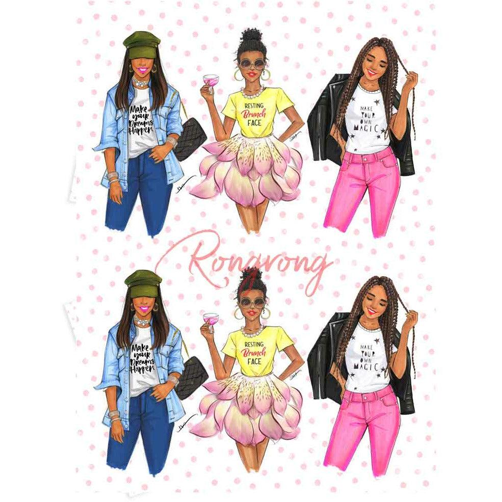 Stickers showcasing diverse representations of Black women, adorned with trendy hairstyles, fashion, and inspirational phrases.