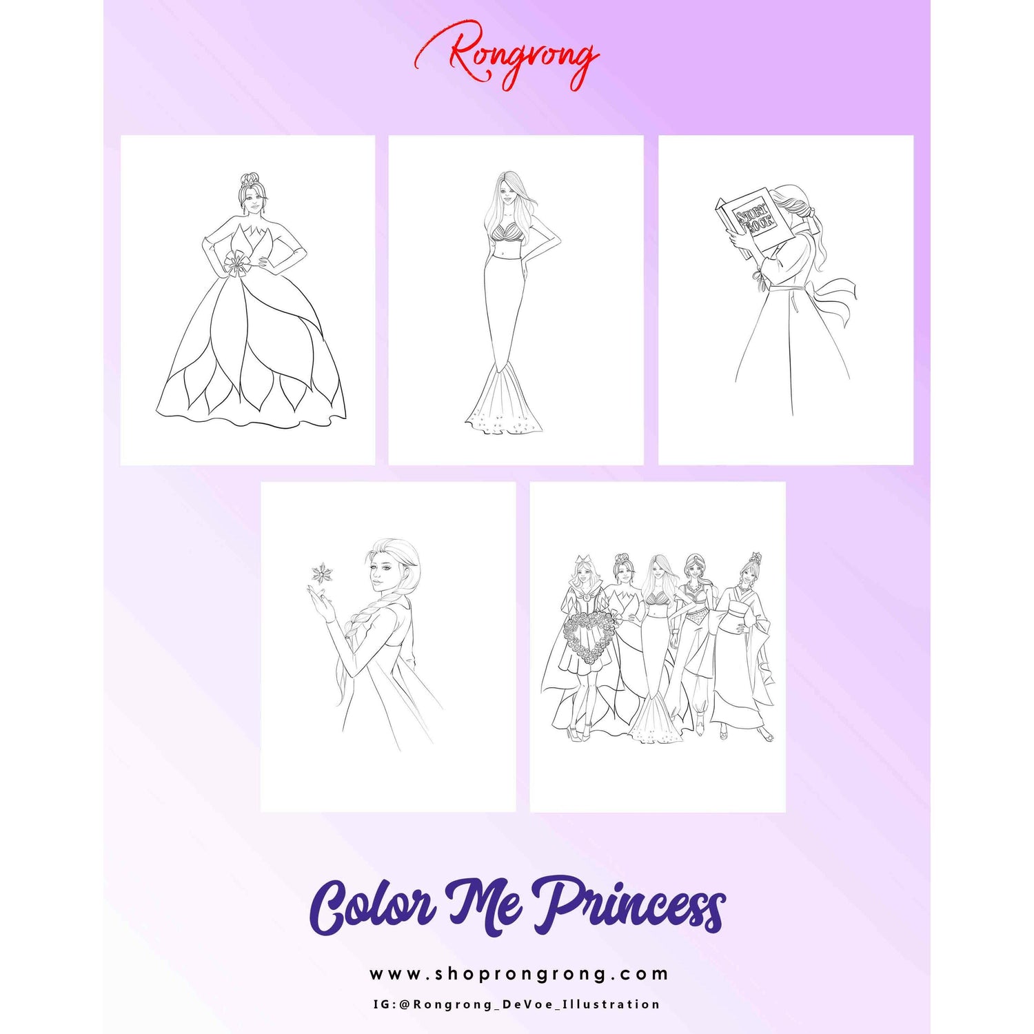Princess Coloring Book -Download (Adult/Kids Coloring Book) - Shop Rongrong